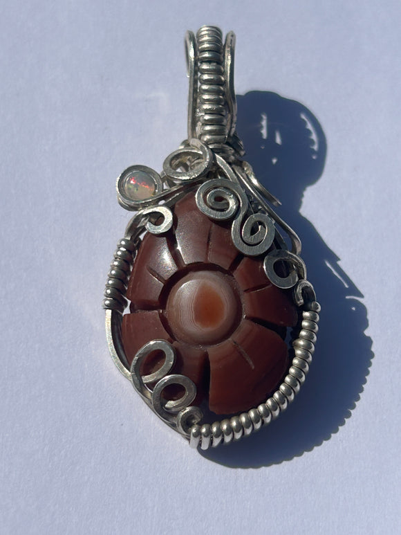 Lake Superior Flower Pendant Wrapped in Silver