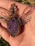 Butterfly Owl Pendant Thunder Bay Amethyst in Copper