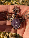 Butterfly Owl Pendant Thunder Bay Amethyst in Copper