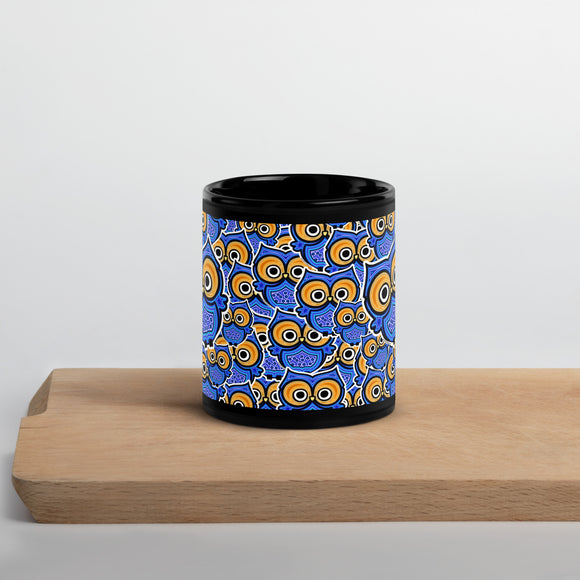 Blue Dream Owl Black Glossy Mug