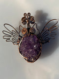 Butterfly Owl Pendant Thunder Bay Amethyst in Copper