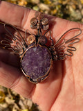 Butterfly Owl Pendant Thunder Bay Amethyst in Copper